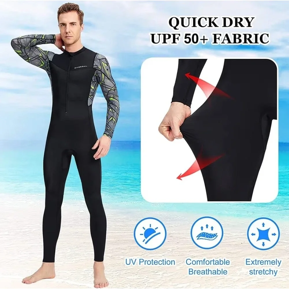 Dive & Sail Mens Full Body Rash Guard Wetsuit Skin Black Green Large LS-18821